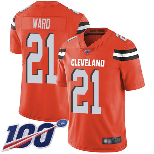 Cleveland Browns Denzel Ward Men Orange Limited Jersey 21 NFL Football Alternate 100th Season Vapor Untouchable